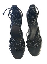 CHARLES By Charles David Black Smooth WEDGE Strappy SANDALS Women's Size 9