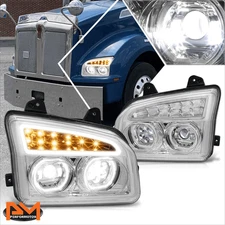For 19-24 Kenworth T880 Dual Halo Rings LED DRL Projector Headlights Lamp Chrome