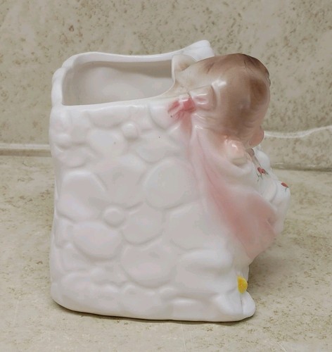 Vintage Rubens Baby Girl Planter Pink White Ceramic Nursery Japan - Picture 5 of 19
