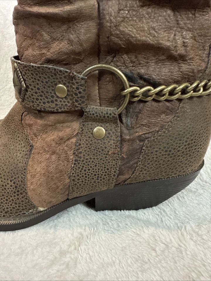 THE LEATHER COLLECTION Marrón Arnés Slouch Punta de Metal Botas de Vaquero Western 7.5 Foto 4 de 4