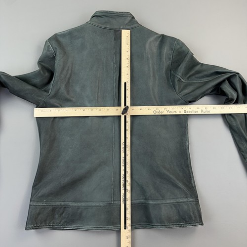 Giacca donna marca Lucky grande grigio verde pelle foderata zip intera moto biker - Foto 12 di 15
