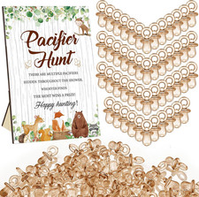 Woodland Animals Baby Shower Game Set with Pacifiers and Hunt Sign, 51 Pcs