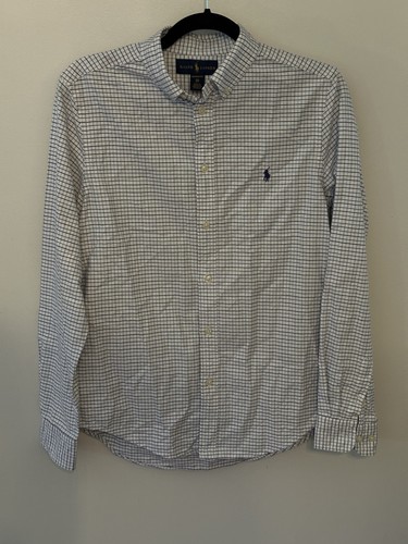 Ralph Lauren Custom Fit Shirt Blue Check Long Sleeve Button Down Boys Teen Sz.20
