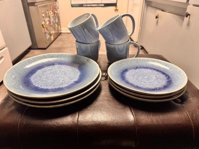 Crate & Barrel Blue Reactive Glaze Stoneware Dinnerware Set 10 Pc Made in Portug