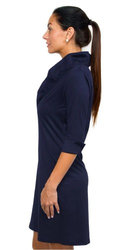GRETCHEN SCOTT Navy / Kelly Ruffle Neck Ruffneck Jersey Dress MEDIUM - Picture 4 of 7