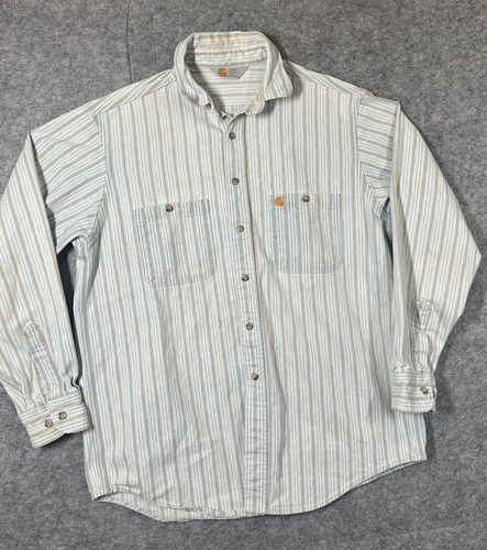 Vintage XL? Carhartt Rugged Outdoor Wear Blue Stripe Long Sleeve Button Up - Bild 1 von 10