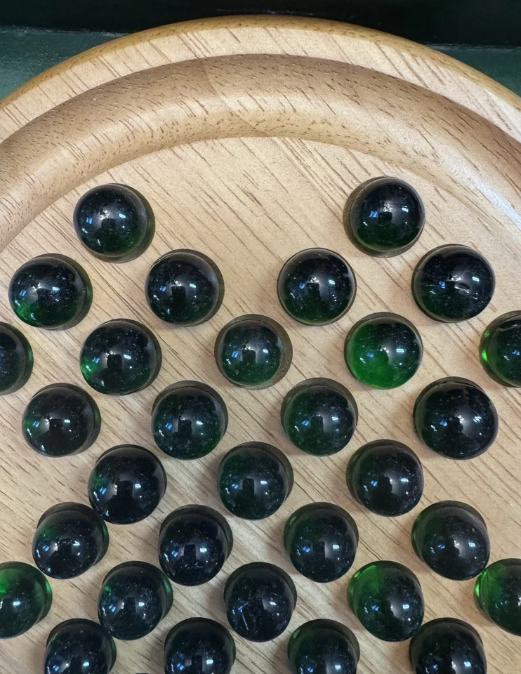 Solitaire Wood and Marble Board Game Iridescent Green Marbles - Image 4 of 4