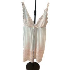 Victorias Secret Cream and Peach Babydoll Size Large Lace Nightgown Dress
