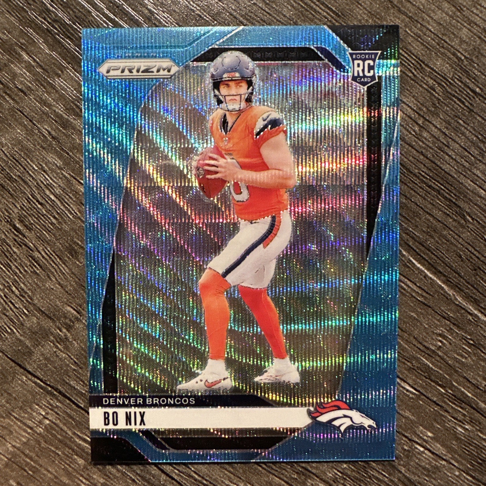 Bo Nix 2024 Panini Prizm #309 Blue Wave Prizm Rookie RC 007/230 Broncos
