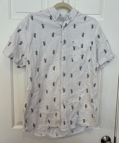 Rip Curl Mens Hula Girl Print Short Sleeve Button Down Shirt White Size L - Picture 1 of 4