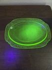 Depression Glass MADRID GREEN URANIUM VASELINE Serving Platter 11.5”
