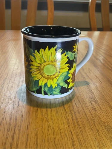 Potourri Press Coffee Mug Sunflowers On Black