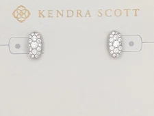 Kendra Scott Rhodium Plated Pavé Stud Earrings in White Crystal w/DB