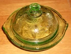 Green Vintage Style Green Glass Domed Butter Pat MINI DOME CAKE PL ATE DOLLHOUSE