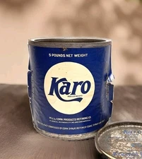 Karo Corn Syrup Can Blue White Paper Label 5 Pound Empty w/Lid  Farmhouse Vtg