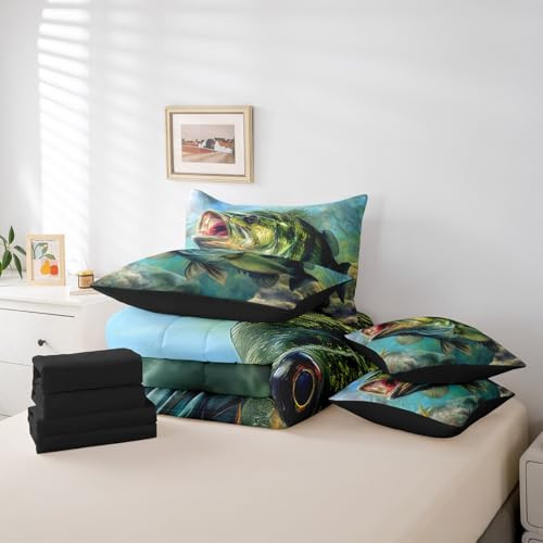 Hunting and Fishing Theme Bed in a Bag 7-Piece Pike Bass Fish Bedding Set, - Picture 6 of 6