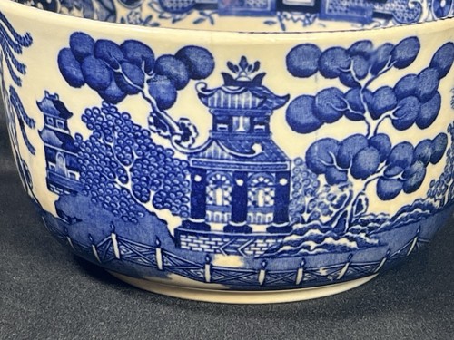 Rara ciotola rifiuti cereali riso transferware salice blu 5,25" ceramica bufalo c1916 - Foto 12 di 24