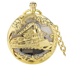 Uncommon Musical Movement Pocket Watch Train Case Quartz Fob Watches with Chain