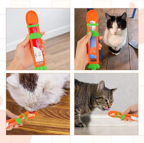 Alimentadores de tiras para gatos 2 piezas, dibujos animados lindo gatito lamer bocadillo cuchara forma de zanahoria  - Imagen 6 de 6
