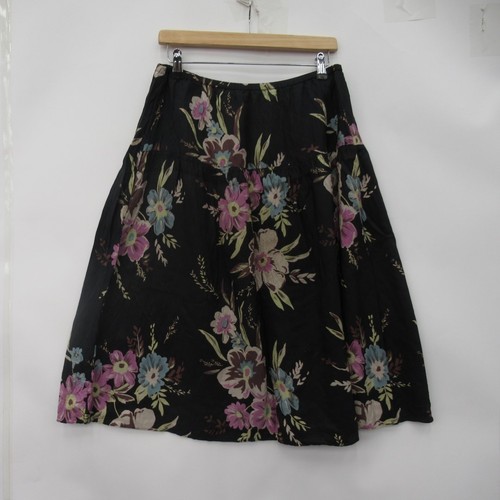 Boden Floral Skirt UK 12 Long Black Knee Length Flare Summer Silk Preloved - Picture 8 of 24