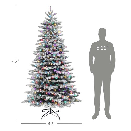 HOMCOM 7.5 ft Pre-Lit Artificial Christmas Tree with Snow Flocked Branches - Picture 2 of 11