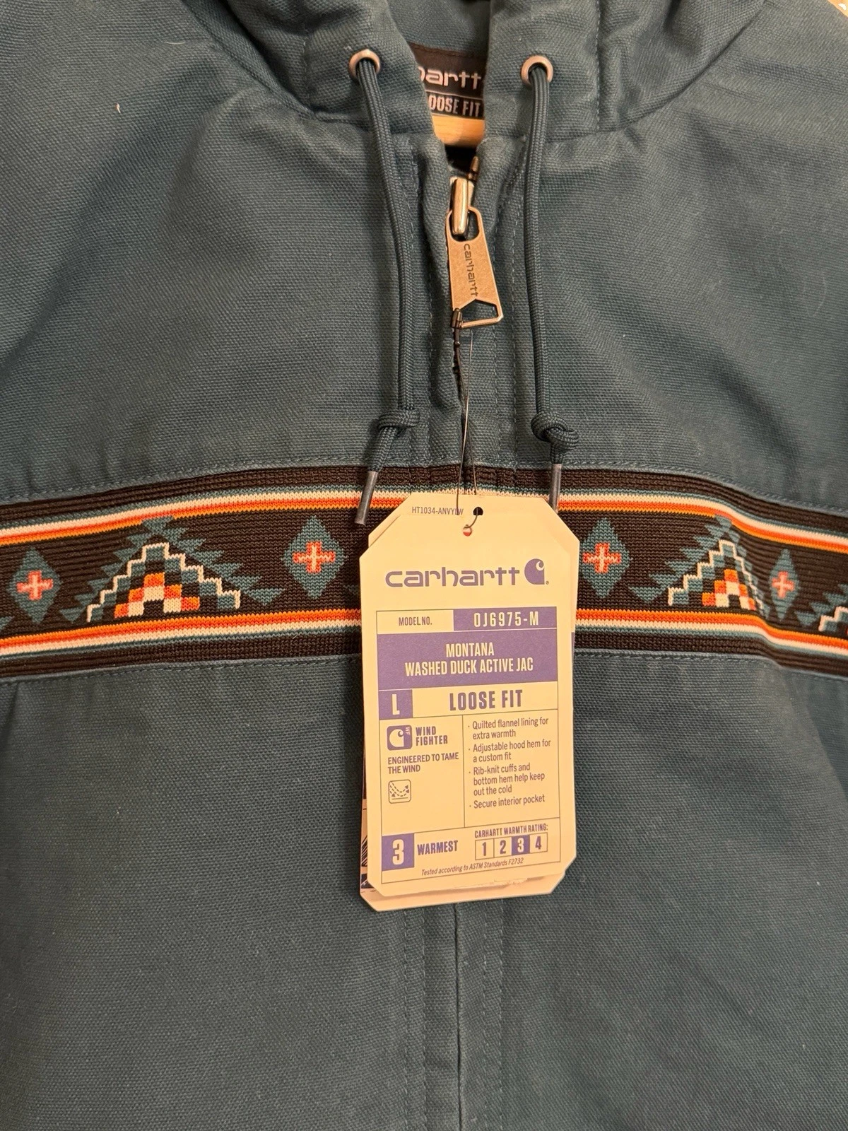 Carhartt Anniversary Yellowtail Montana Active Jac Aztec Medium NWT Teal Blue - product detail image 3