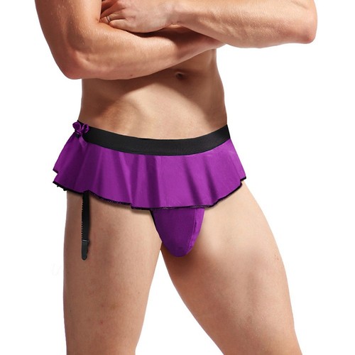 Men's Soft Low Waist Lace Thong Underwear Panties GString Skirt Briefs - Picture 12 of 19