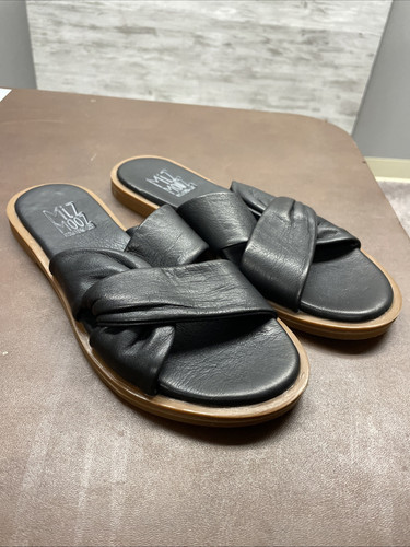 Miz Mooz Women's 39 Leather Knotted Slide Sandals Fabio Black