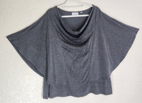 Avenue Dolman Sleeved Beaded Gray Cowl Neck Tunic - Women's Plus Size 18/20