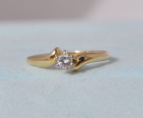 Vintage 14k massiv Gold natürlicher Diamant Ring - Brillant runder Solitär - Bild 1 von 12