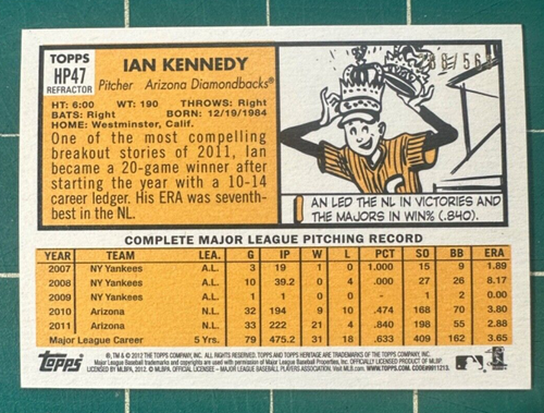 2012 Topps Heritage Chrome SP #HP47 Ian Kennedy /563 - Bild 2 von 2