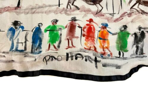 Rare Kevin Charles (Pro Hart) ink painted on pure silk skirt (At the races) 1980 - Picture 5 of 8