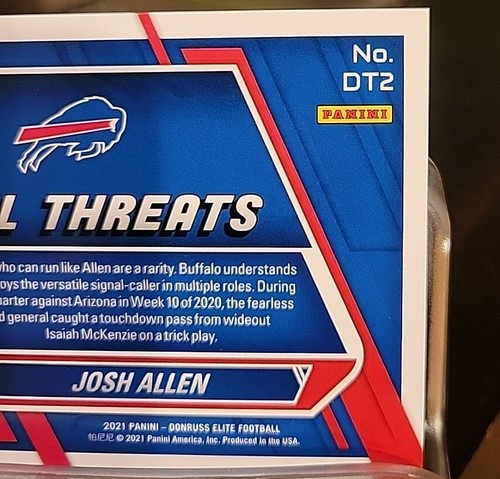 2021 Panini Josh Allen Donruss Elite #DT2 Dual Threats Gold 3/5 - Low Print Run - Bild 7 von 8