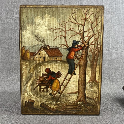 Antiqua Italia Four Seasons Vintage Set of 4 Wood Plates Folk Art Countryside - Picture 4 of 15