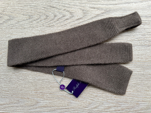 Ralph Lauren Purple Label Textured Knit 100% Cashmere Tie Taupe Italy $235 - Picture 4 of 16