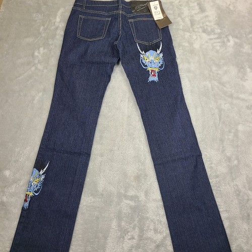 Jeans De Colección Nuevos con Etiquetas Ed Hardy Christian Audigier Azul Dragón Bordado 3/4 - Imagen 6 de 11