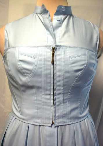 JASON WU Powder Blue Cotton Midi Mock Corset Dress-USA Made-6-Asymmetrical Hem - Picture 7 of 16
