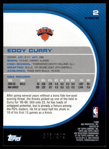 2005-06 Finest #2 Eddy Curry BASKETBALL New York Knicks - Picture 2 of 2