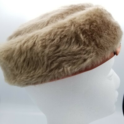 Vintage Mid Century Faux Fur Pill Box Hat Satin Bow 7 