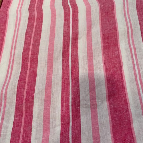 Womens Large 100% Linen Pink White Stripe Top Shirt 3/4 Bell Sleeves Blouse New - Picture 5 of 12
