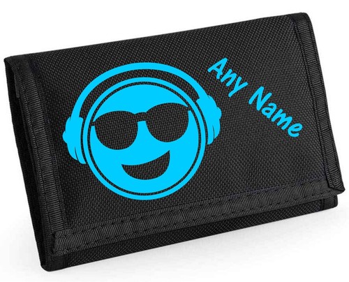 Emoticon Headphones Personalised Boys Kids Ripper Wallet With Coin Holder - Picture 6 of 11