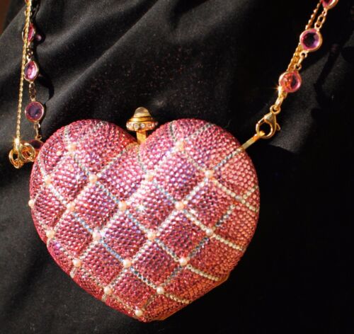 Kathrine Baumann QUILTED PINK HEART swarovski crystal clutch BRIDAL WEDDING BAG - Picture 5 of 12