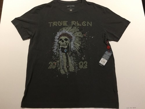 TRUE RELIGION 4TH AVE HEADDRESS C-NECK MEN T-SHIRT CHARCOAL BLACK NWT XL $79 - Picture 1 of 3