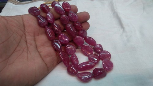 NATURAL EARTH MIND RUBY GLASS FILLED GEMSTONE BIG TUMBLE BEADS 2 STRAND NECKLACE
