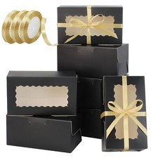 65 PCS Black Bakery Boxes with Window 6.29x3.54x2.95 Inches Cookie Boxes Smal...