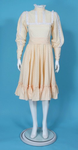 Vintage 70s Laura Ashley Prairie Yellow White Ditsy Cotton Dress sz S/10 /160