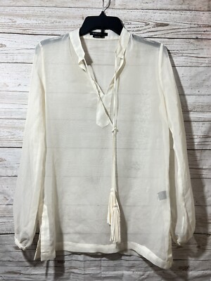 BCBG Maxazria  Women's Long Sleeve Blouse Fabric Ivory Sheer Size XS