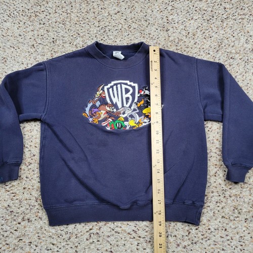 VTG Looney Toons Sweatshirt Boys Large Blue Warner Bros Taz Bugs Bunny Cartoons - Picture 7 of 12