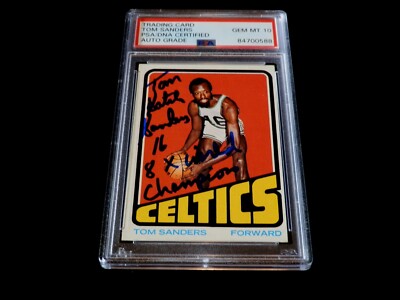 Tom Sanders 1972 Topps #74 Autographed HOF BOSTON CELTICS NBA PSA 