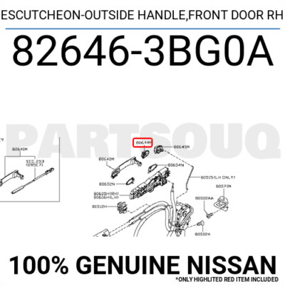 826463BG0A Genuine Nissan ESCUTCHEON-OUTSIDE HANDLE,FRONT DOOR RH